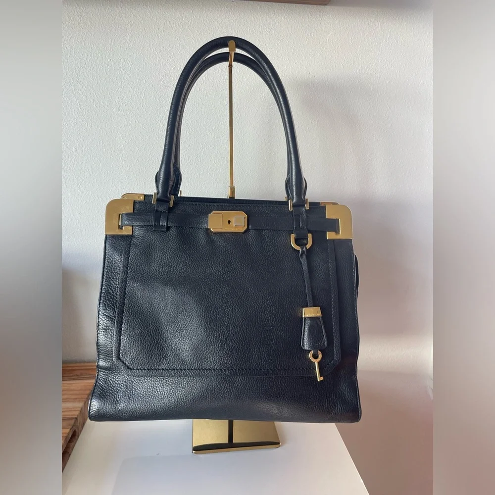 Michael Kors Collection Blake Satchel, Black Leather Gold Hardware GUC - Picture 6 of 6